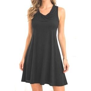 Sympli Tunic Dress Black Cowl Neck Hi Low Minimalist Relaxed Stretch Slinky Sz 2